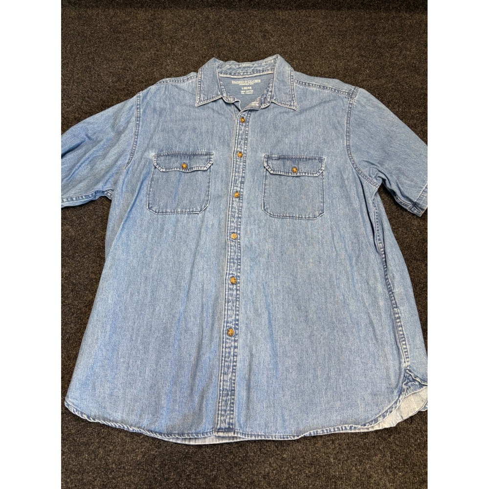 Faded Glory Mens Light Wash Denim Short Sleeve Button Down Shirt Large 42/44